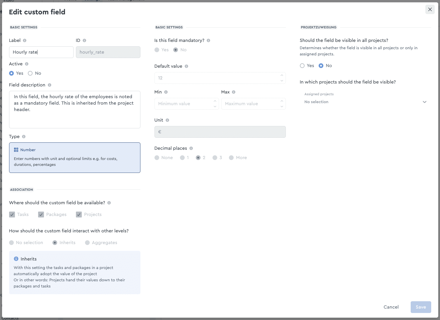 Number field "Hourly rate" is created