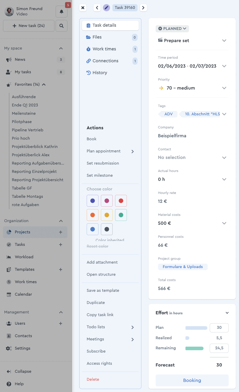Use of custom fields in the task