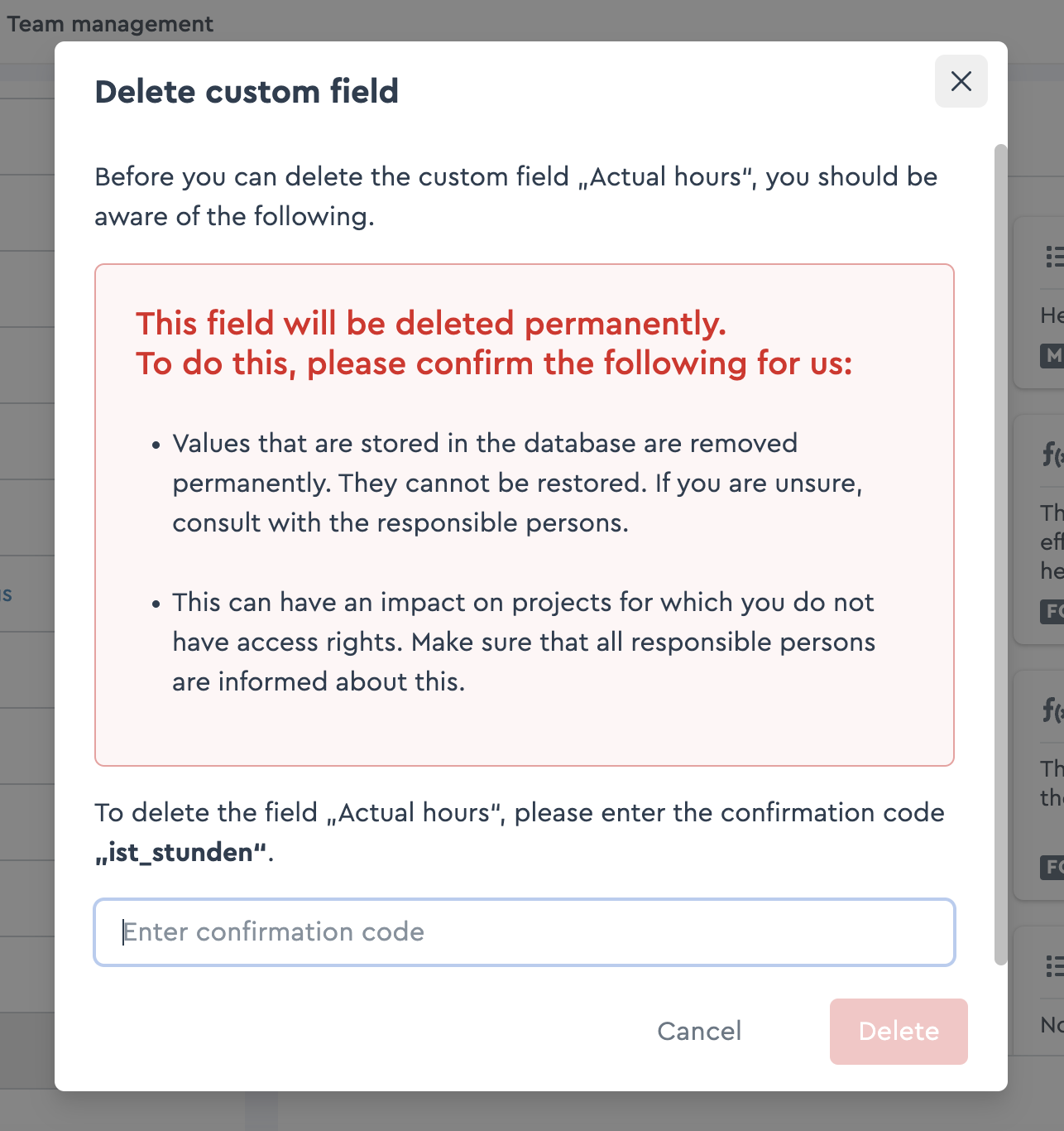 Second safety query during the deletion process