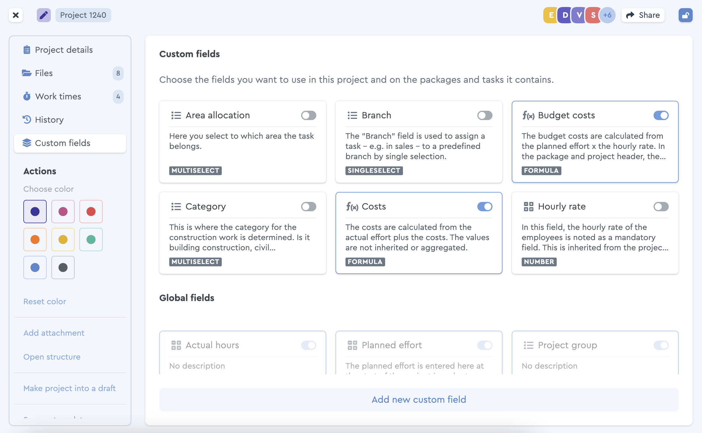 The slider is used to select a custom field