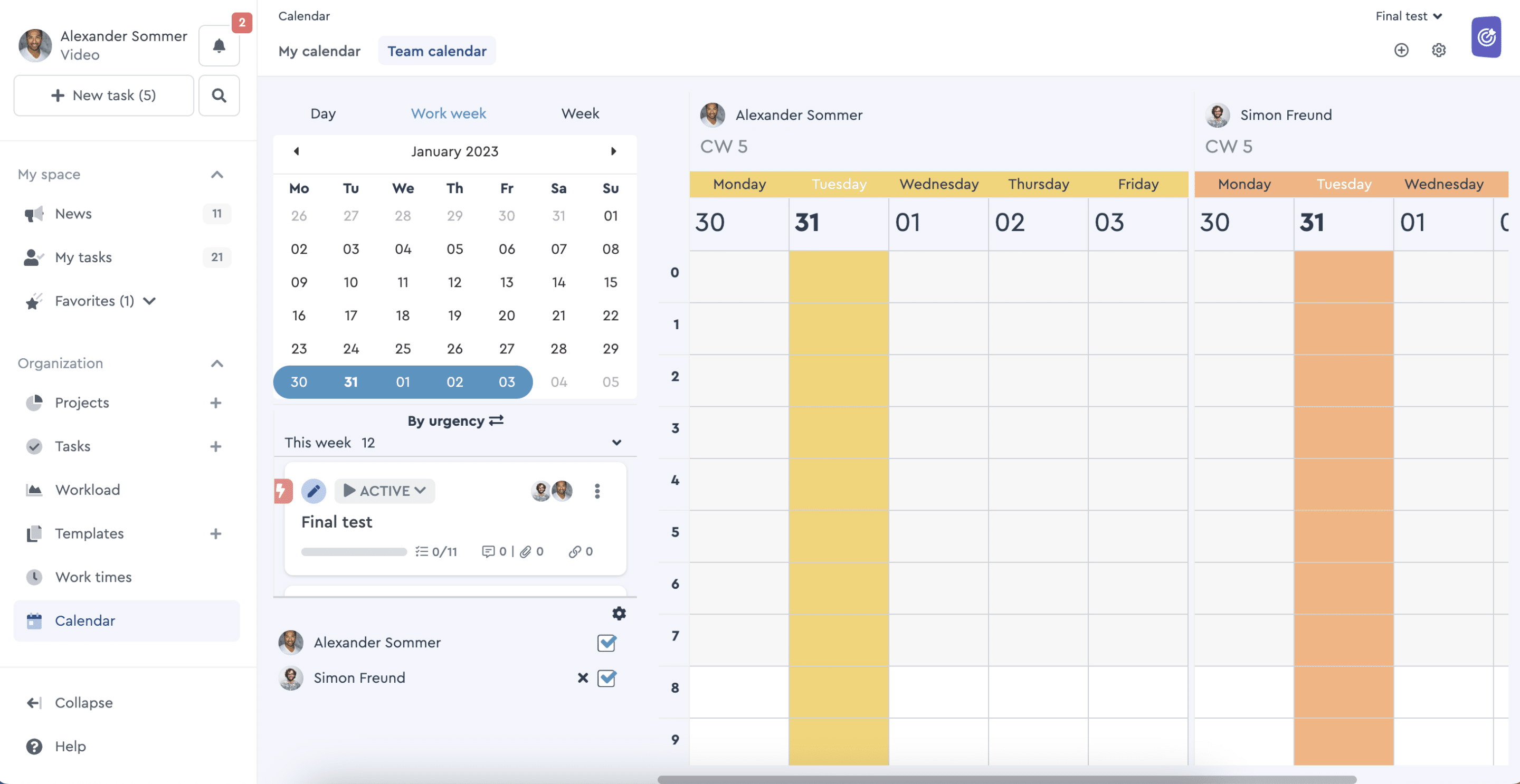 A screenshot of the factro team calendar
