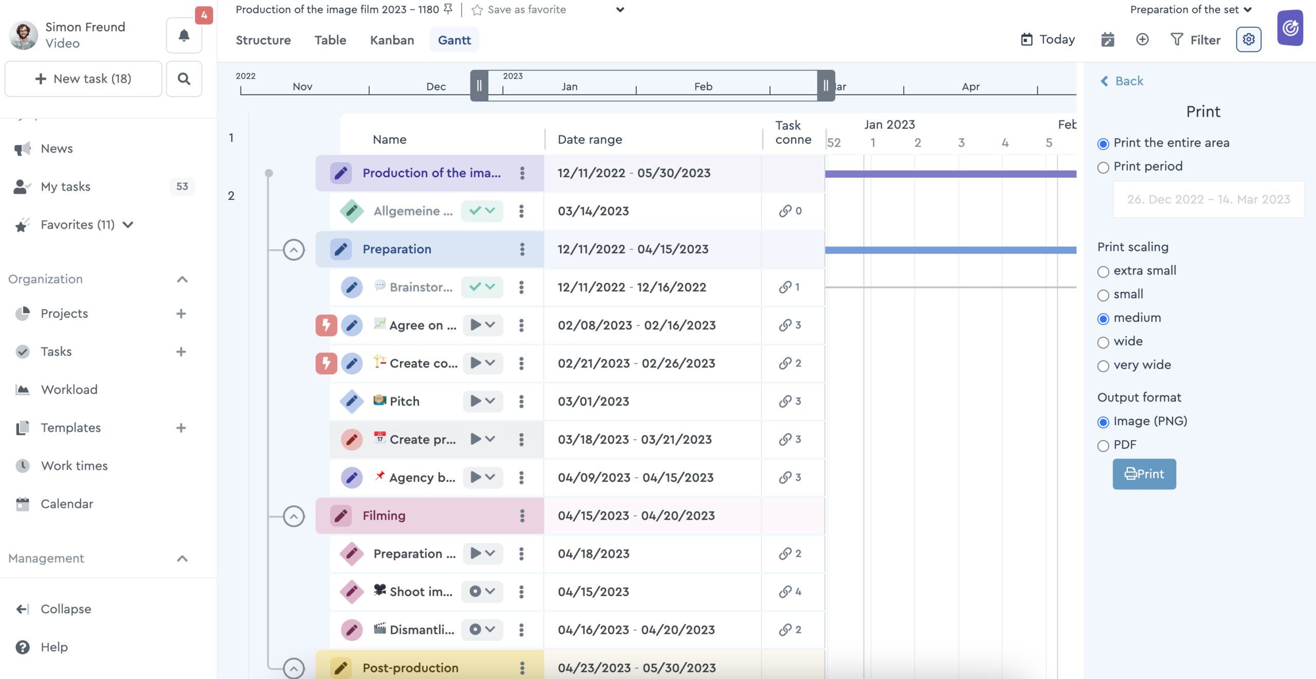 You will find the "Print" button via the settings wheel