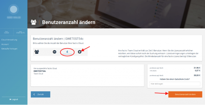 Select the desired number of licenses