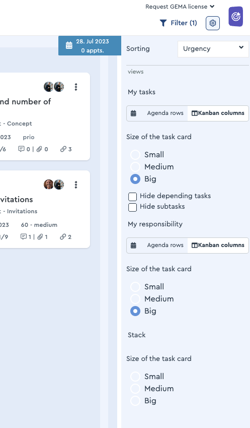 You can switch between Agenda and Kanban via the gear wheel