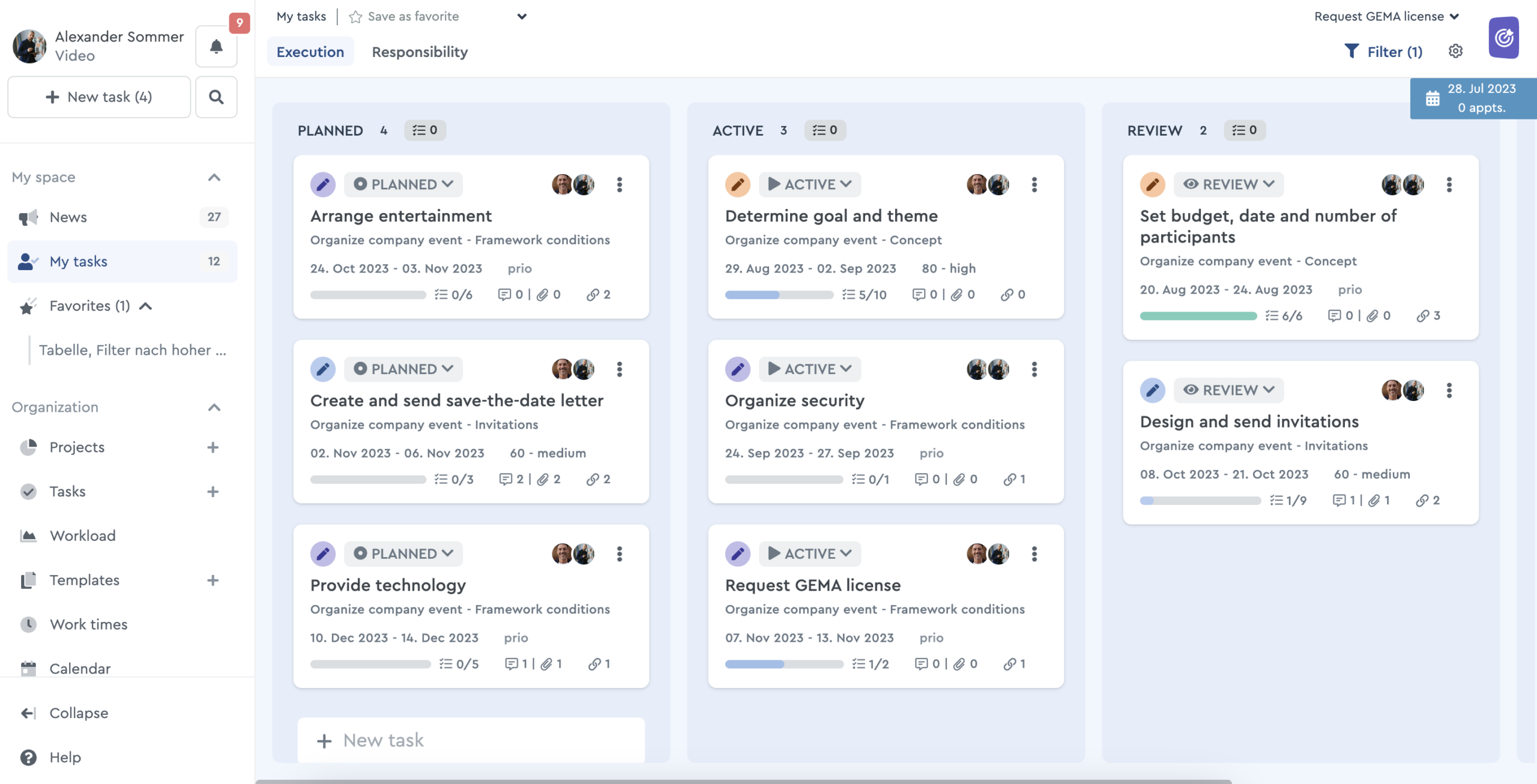 The cross-project Kanban Board "My Tasks"