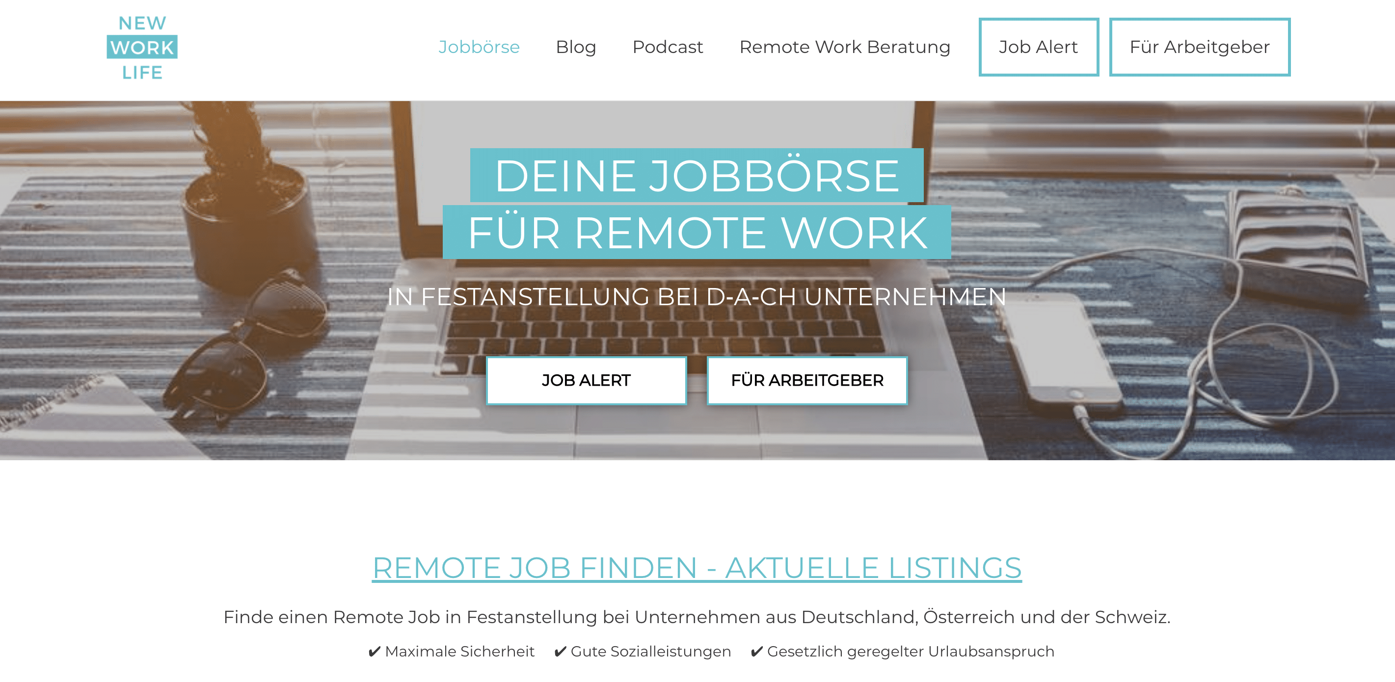 Screenshot vom Jobportal New Work Life