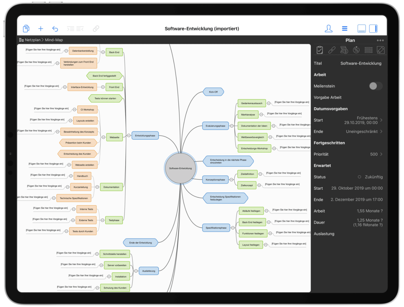 Screenshot der Mind-Map bei Merlin Project