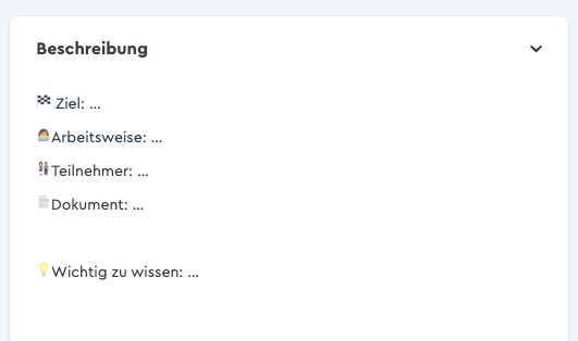 Das Beschreibungsfeld strukturiert ausgefüllt