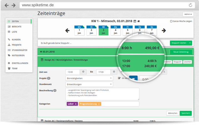 Zeiterfassung in SpikeTime