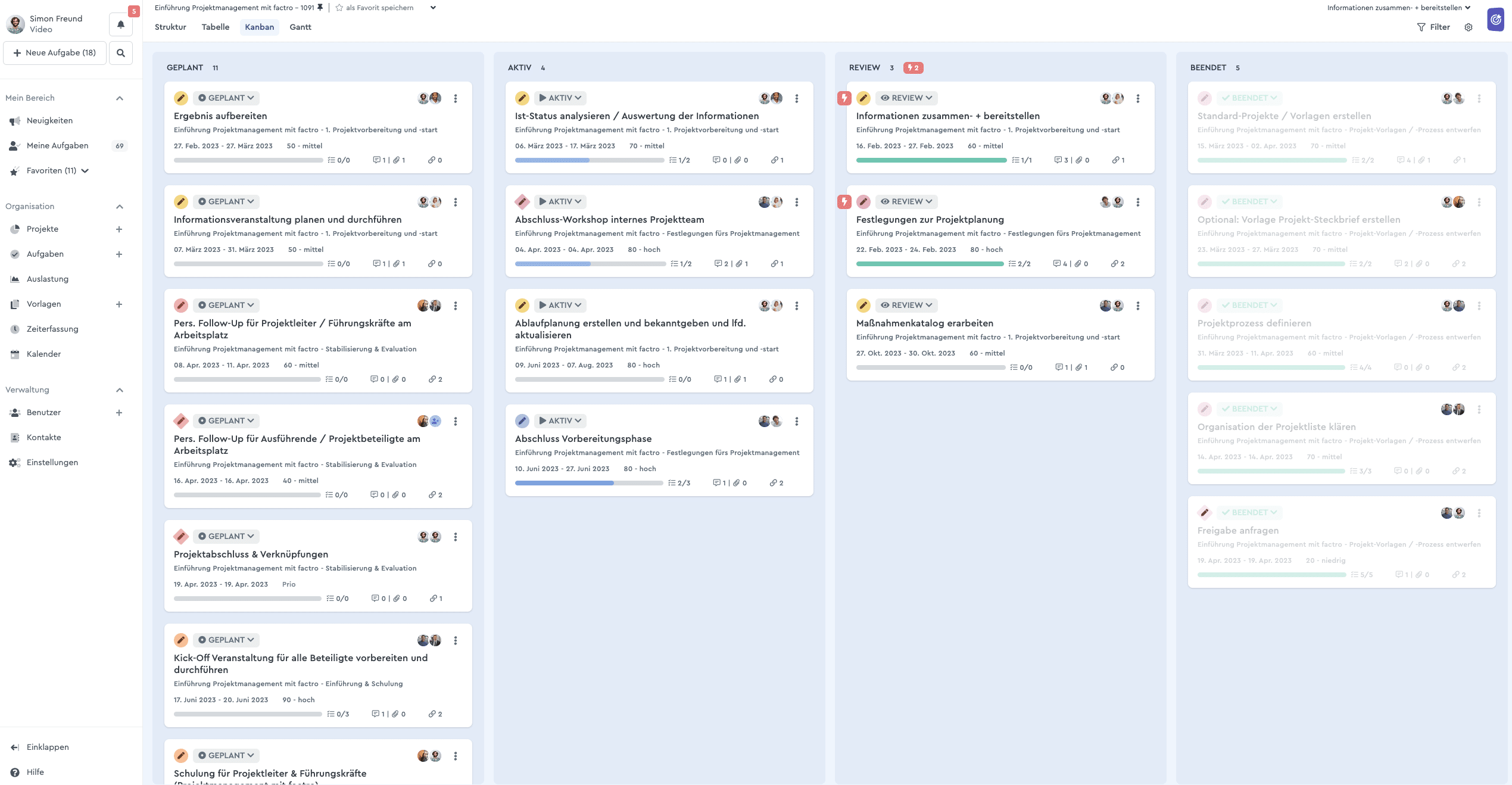 Das factro Kanban Board