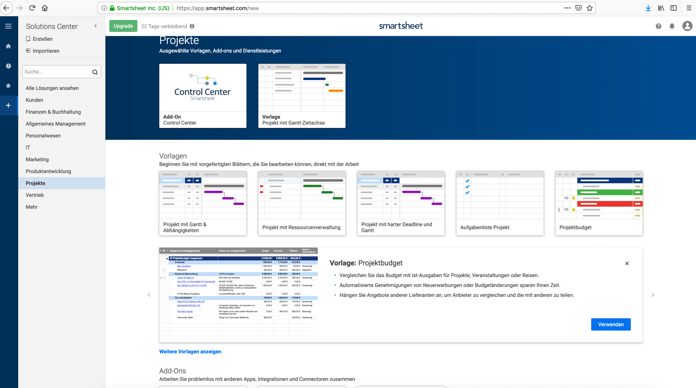 Ein Screenshot des Tools Smartsheet