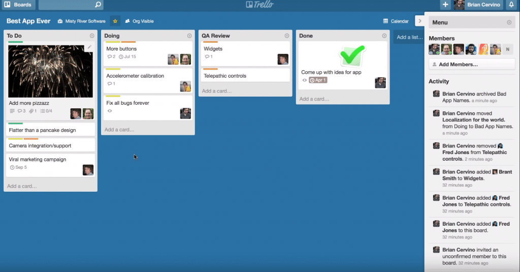 Ein Screenshot des Tools Trello