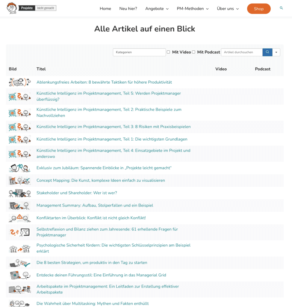 Ein Screenshot des Blogs "Projekte leicht gemacht"