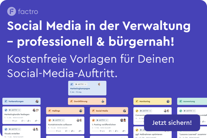 Ein Visual mit lilafarbenen Hintergrund, dass die Vorlagen für Social Media in factro bewirbt