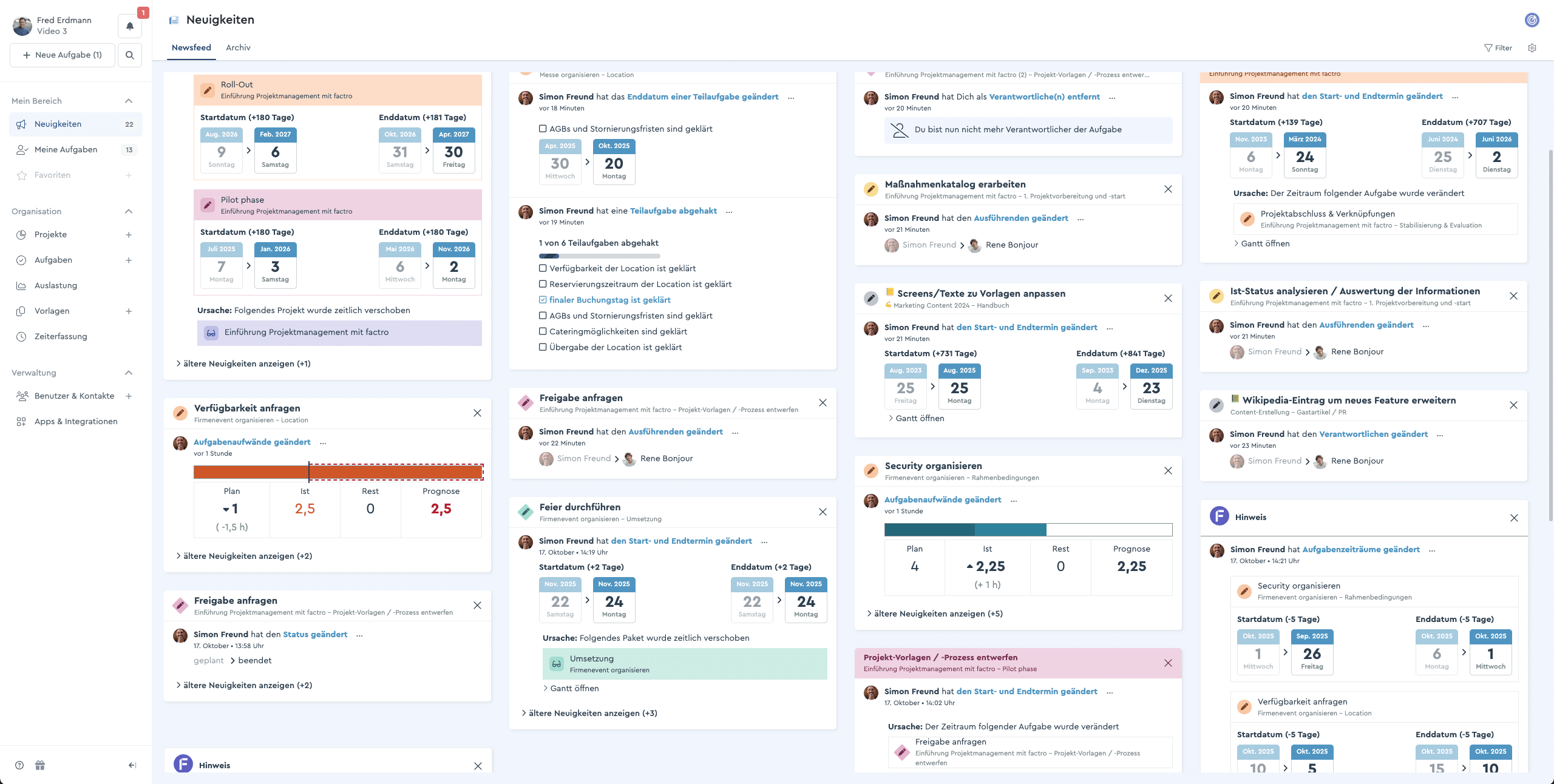 Ein Screenshot des Newsfeeds