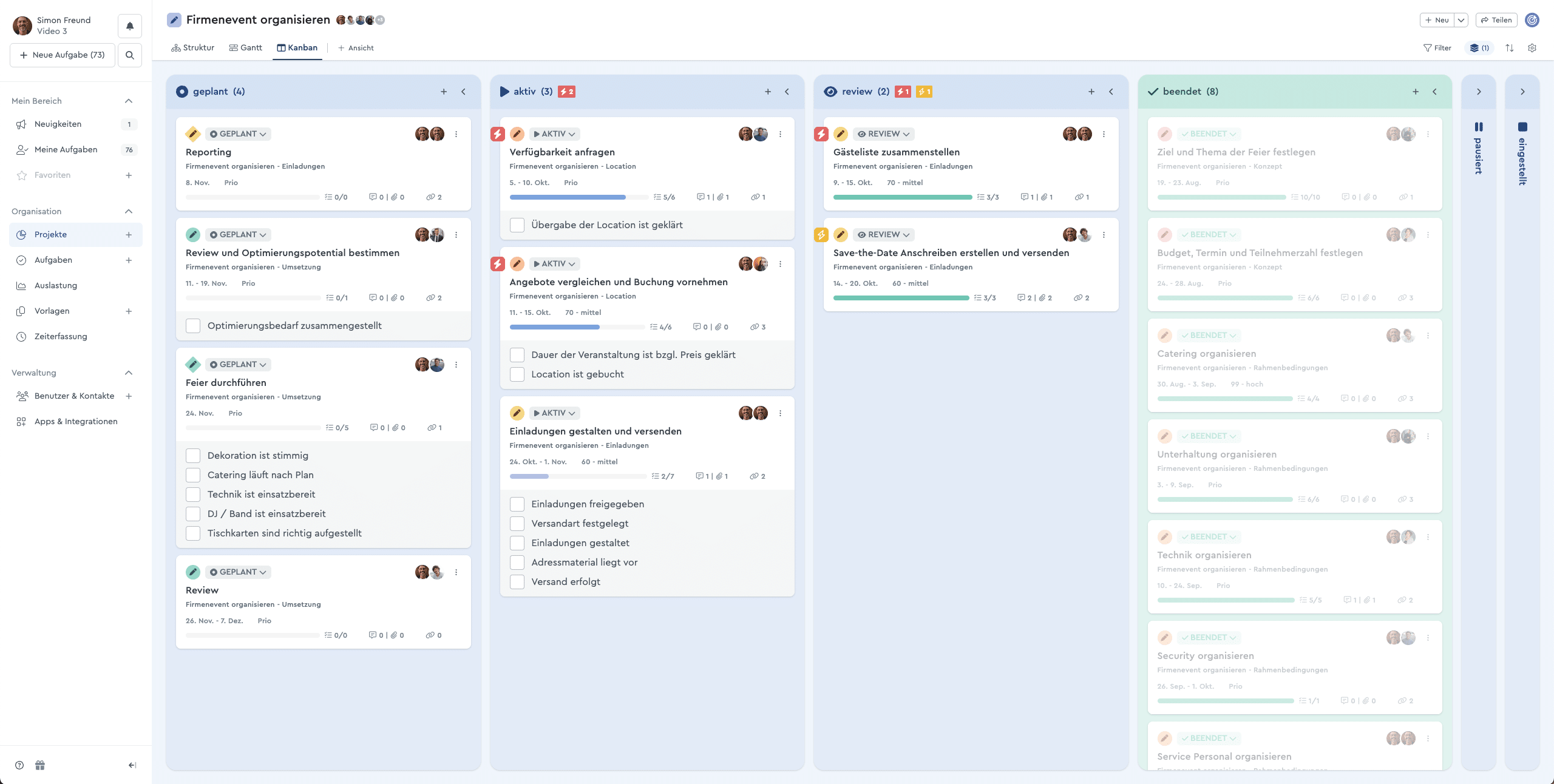 Ein Screenshot vom Kanban Board