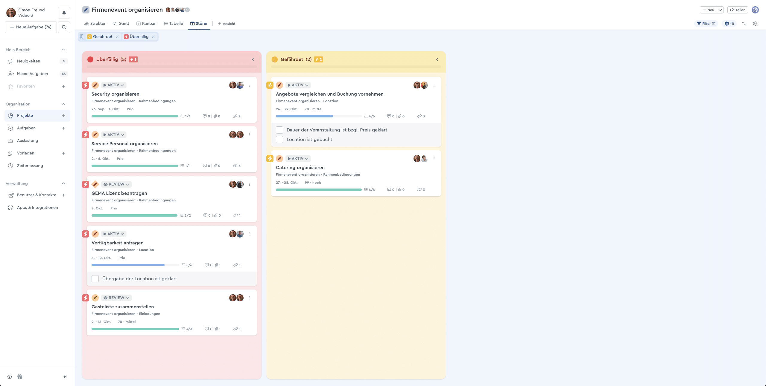 Ein Screenshot der Störer-Ansicht in factro