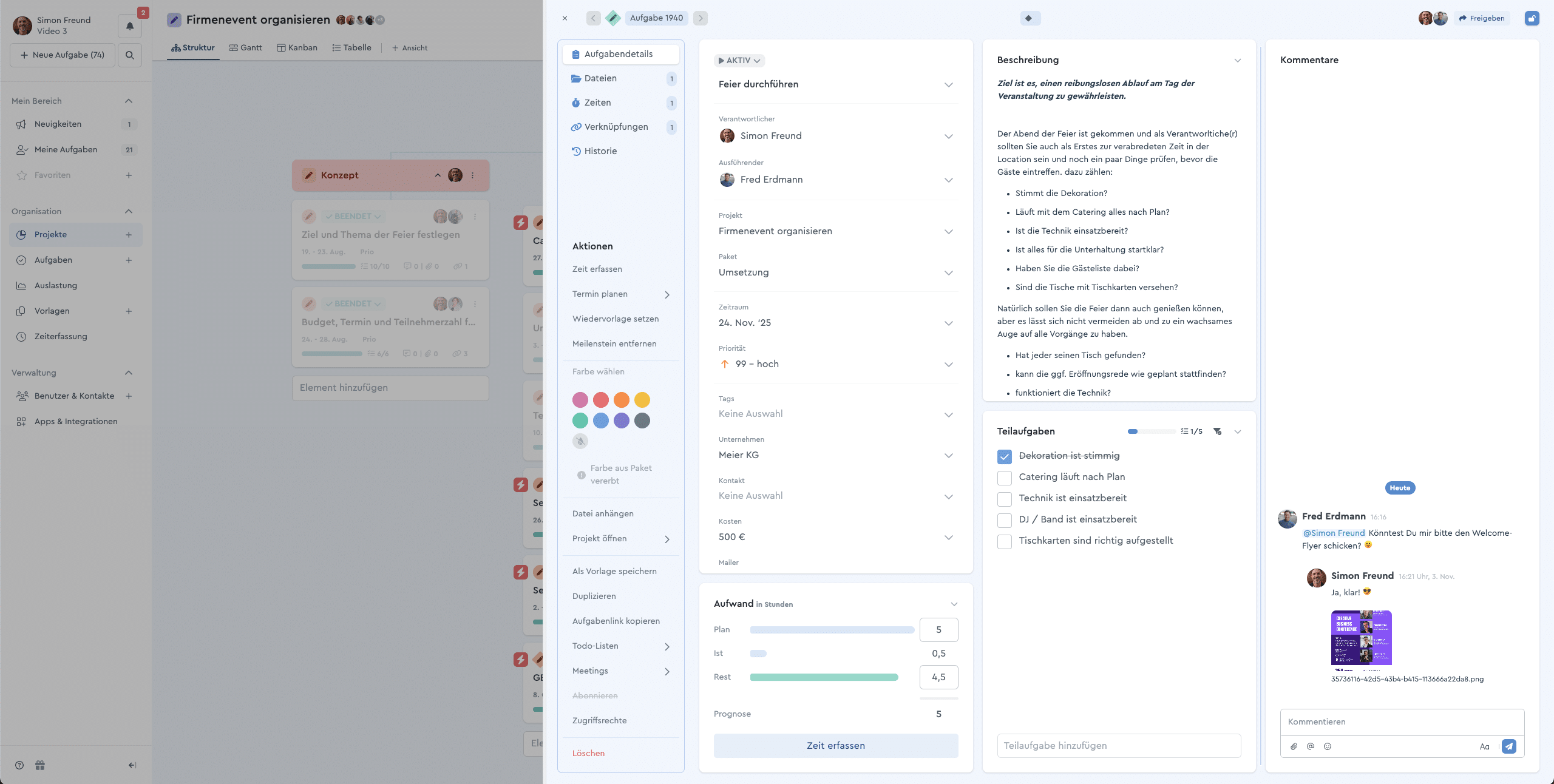 Ein Screenshot des Aufgabendialogs in factro