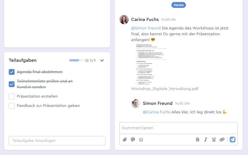 Vorschau eines Aufgabendialogs in factro