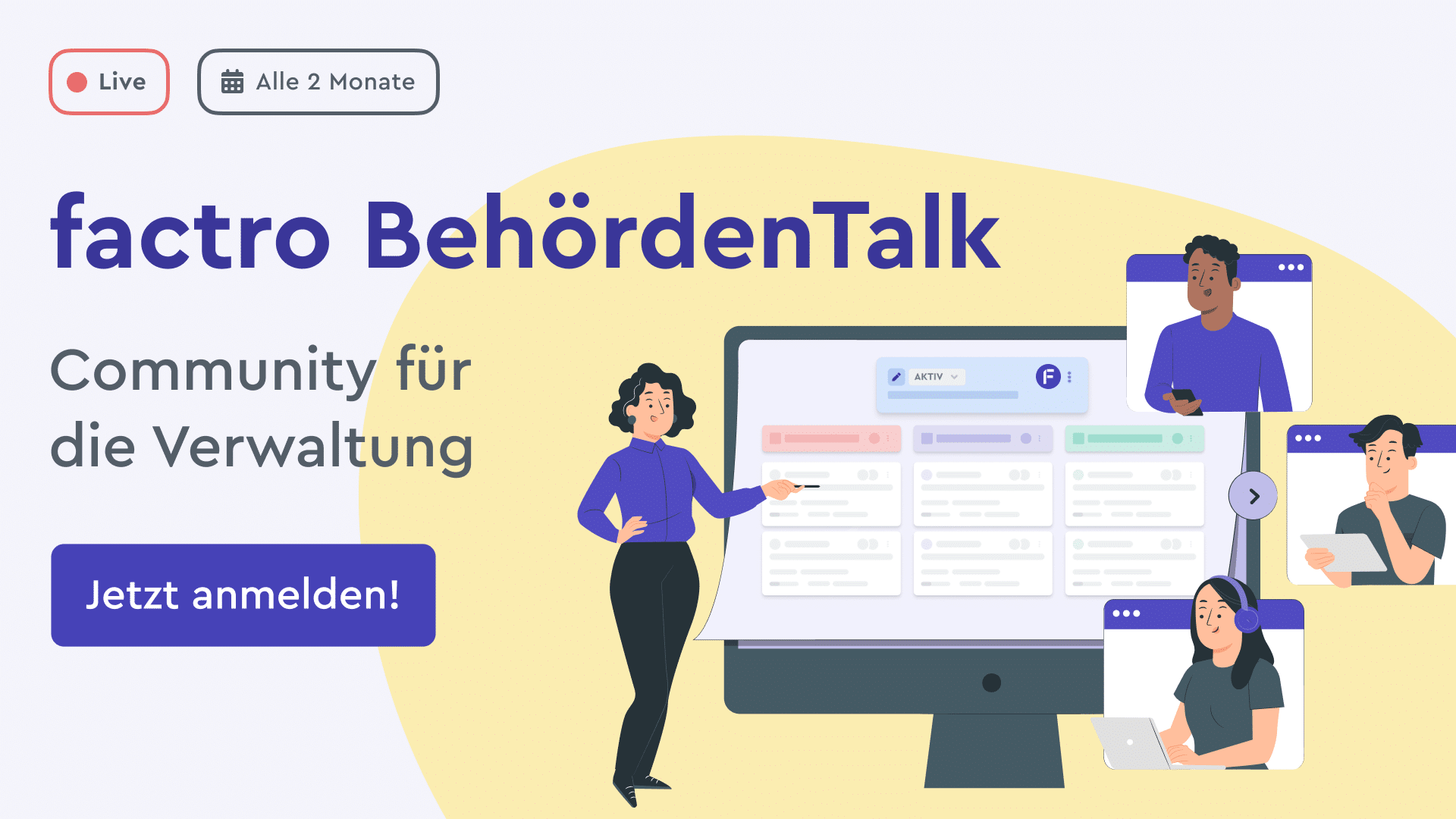 factro BehördenTalk mit Button_ Eine Grafik zum Webinar factro Behördentalk