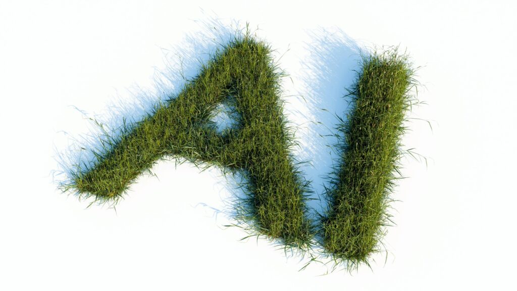 Die Buchstaben AI sind grün und mit Gras bewachsen